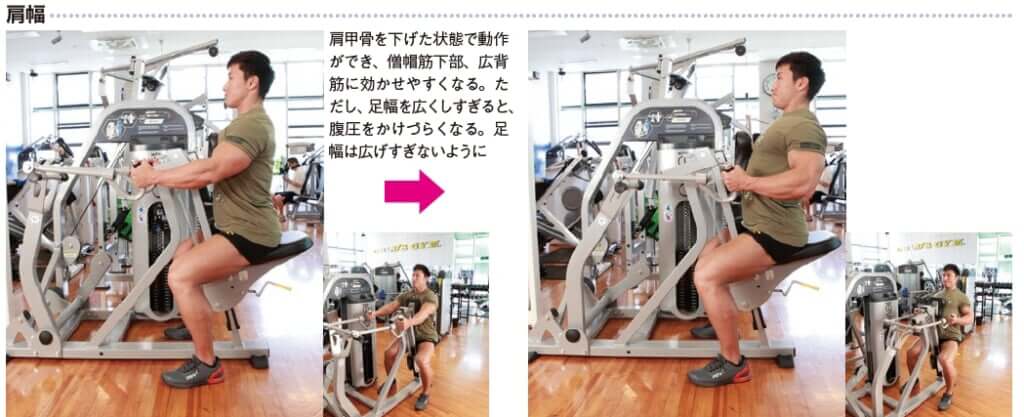 肩幅でのロウイング