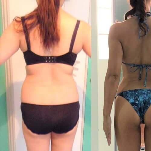2015年→2018年　65kg→46kg、34％→16％