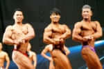 ボディビルのTOP3（左から芳賀涼平さん（3位）、大久保恵介さん（優勝）、持田教利さん（2位））