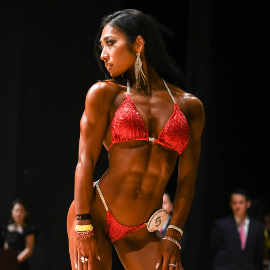 赤＋オレンジ 競技用ビキニ Fitness JBBF ビキニフィットネス 赤＋